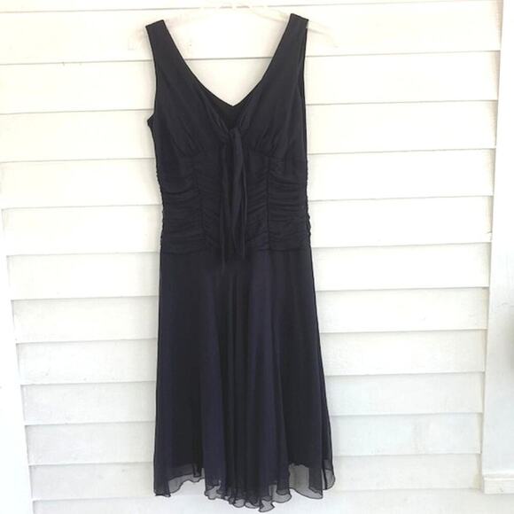 Jonathan Martin NWT 100% SILK Black Chiffon Ruched Cocktail Dress 8 Witchycore - Picture 6 of 8